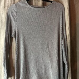Gray Ribbed Long Sleeve Top
